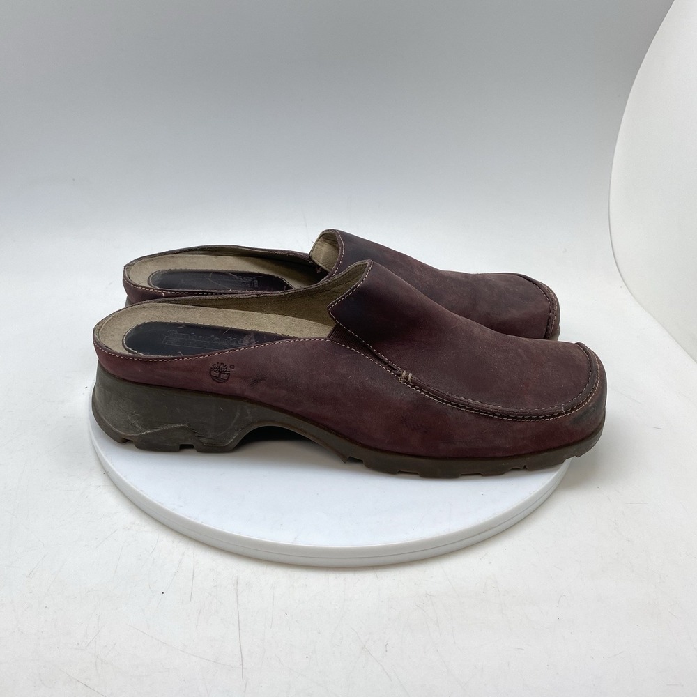 Timberland Clogs Womens 10 M Burgundy Leather Upper Slip On Mules Shoes 14333